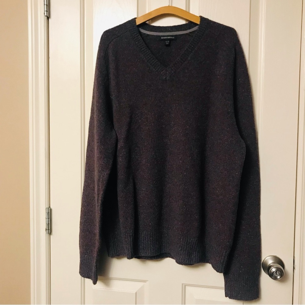 Banana Republic Men’s Wool Blend Sweater V-neck Burgundy Grey Size XL